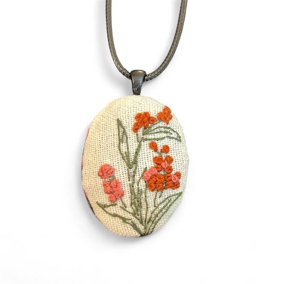Handmade Jewelry - Delicate Maroon Embroidery Necklace Handmade Pendant Jewelry